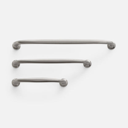 Front view of three Somerset Pulls showcasing varied lengths and curved ends on a white background
