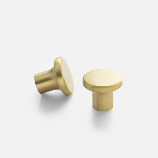 Front and side views of the Roland Cabinet Knob showcasing its solid-brass construction on a white background
