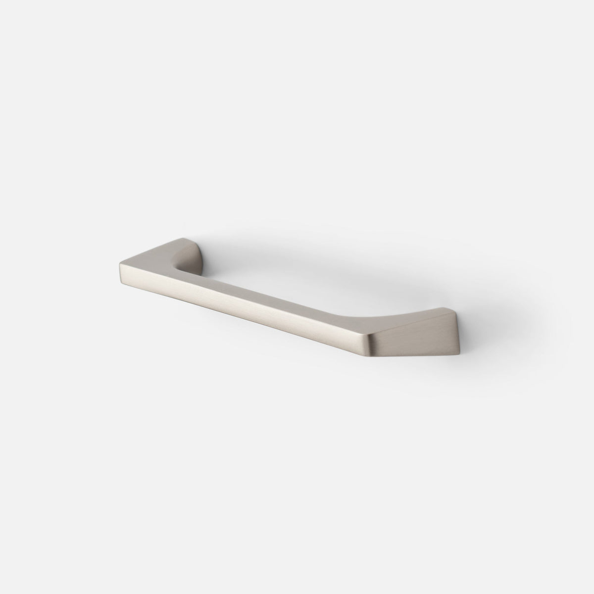 Angled view of the Truss Pull showcasing its satin nickel finish and angular ends on a white background
