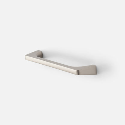 Angled view of the Truss Pull showcasing its satin nickel finish and angular ends on a white background