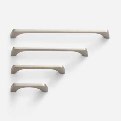 Front view of the Truss Pull in satin nickel showcasing refined exterior angles on a white background