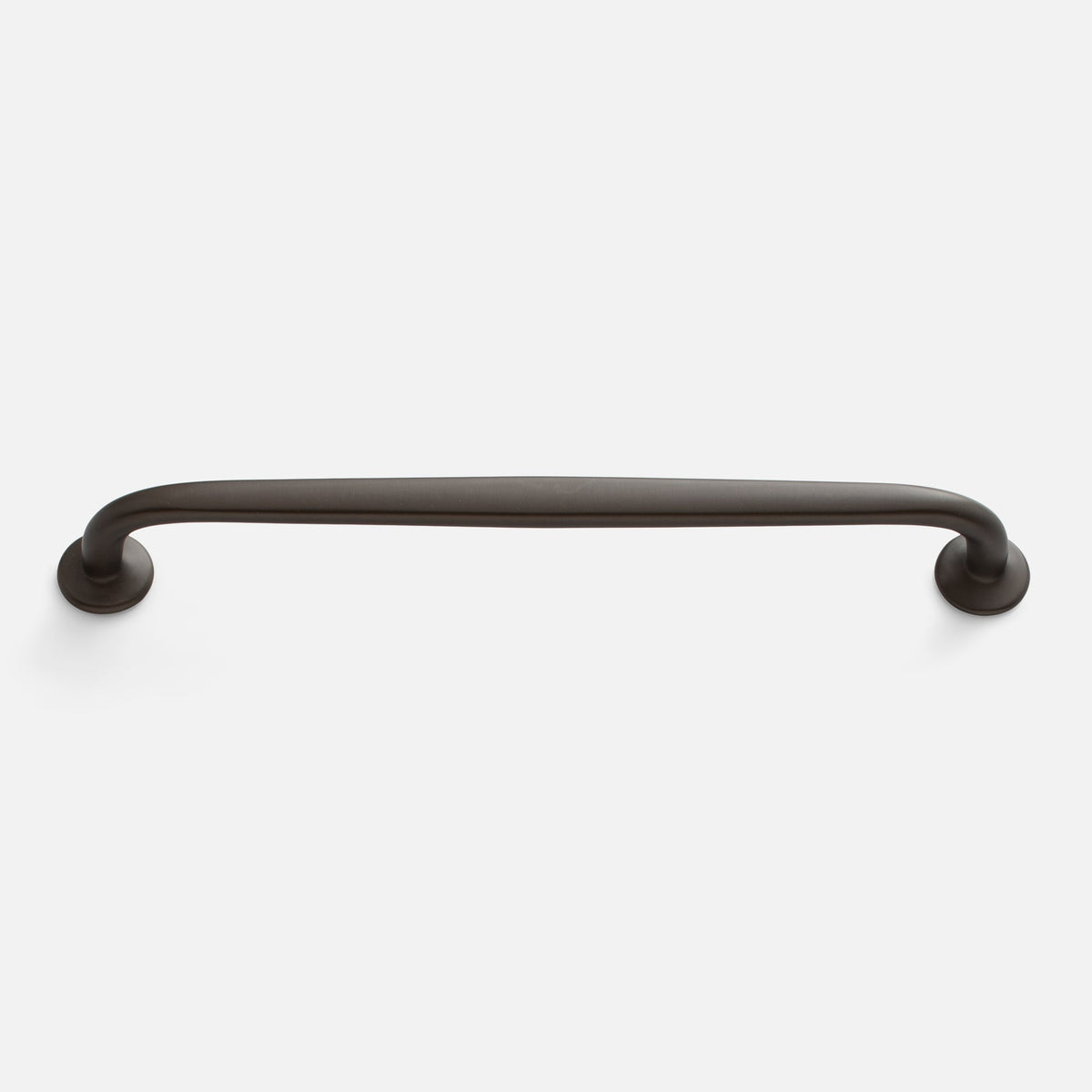 Front view of Somerset Appliance Pull showcasing a curved bar and round mounting bases on a light background