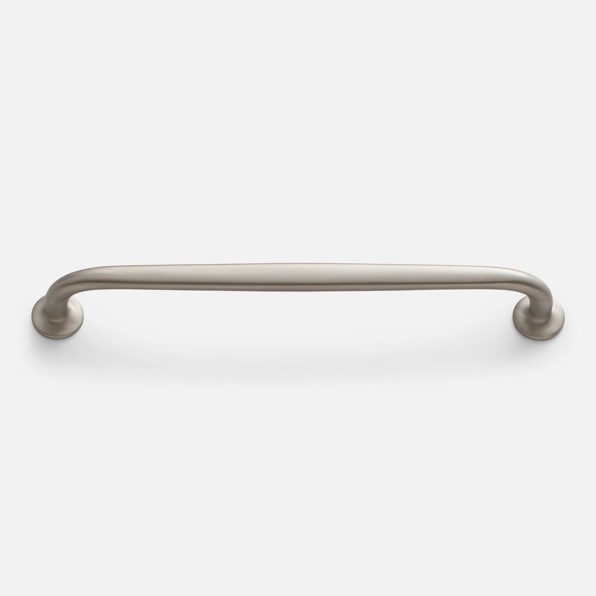 Front view of Somerset appliance pull showcasing its curved bar and round mounting bases on a white background