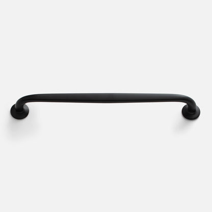 Front view of Somerset appliance pull showcasing a long rounded bar with circular mounts on a white background