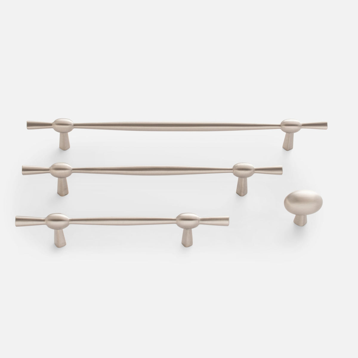 Front view of Eleanor Pull showcasing bow tie shaped ends and curved design on a white background