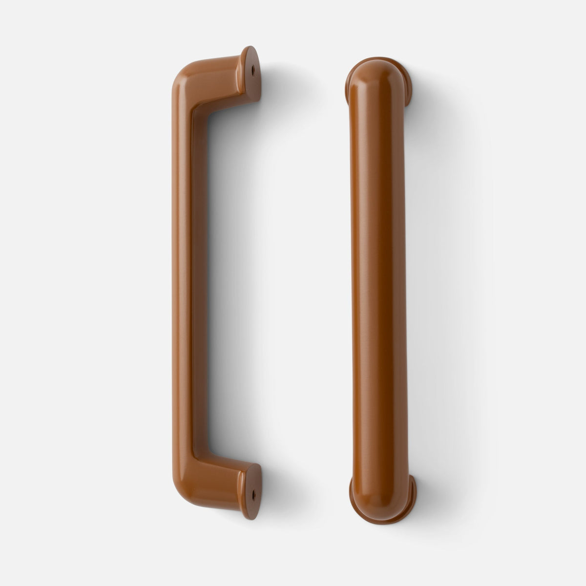 Close-up view of the Remy Pull showing glossy brown bar pulls with squared and rounded ends on a white background
