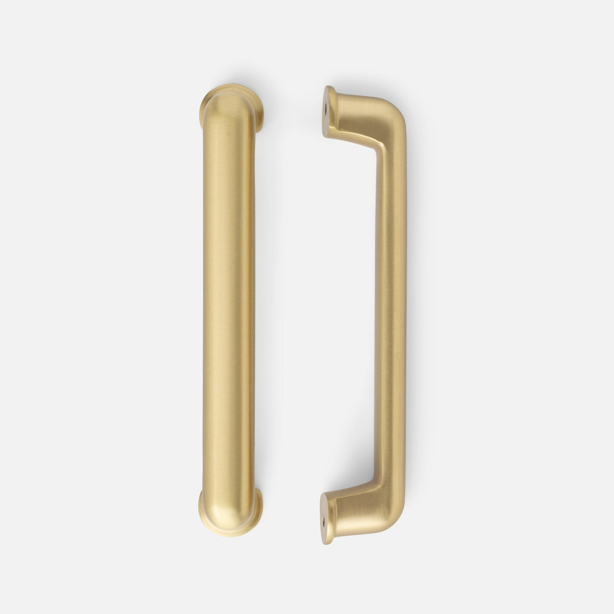 Front view of Remy Pull showcasing two long gold-toned cabinet pulls on a light gray background
