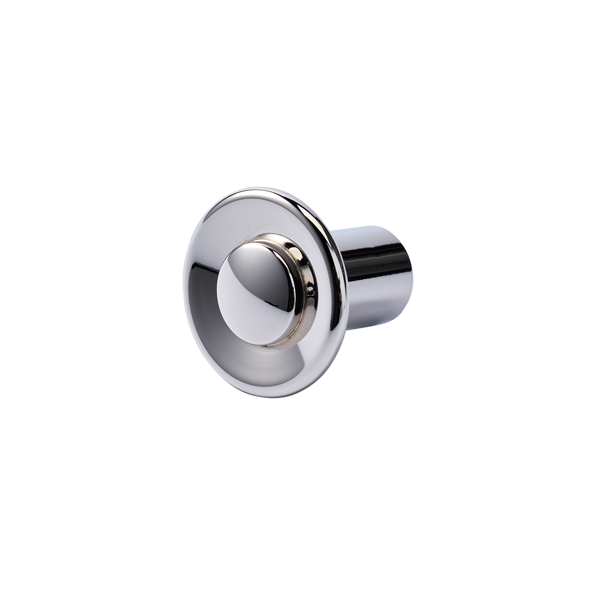 Angled view of Landon Knob showcasing its polished chrome finish on a light background