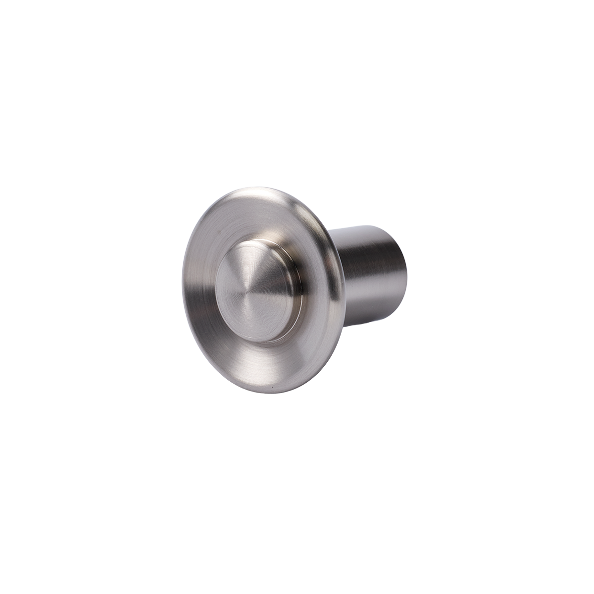 Close-up view of Landon Knob showcasing its circular brushed finish and cylindrical base on a white background