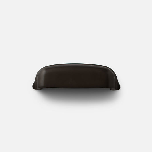 Front view of Darby Cup Pull showcasing its oil rubbed bronze finish with a white background